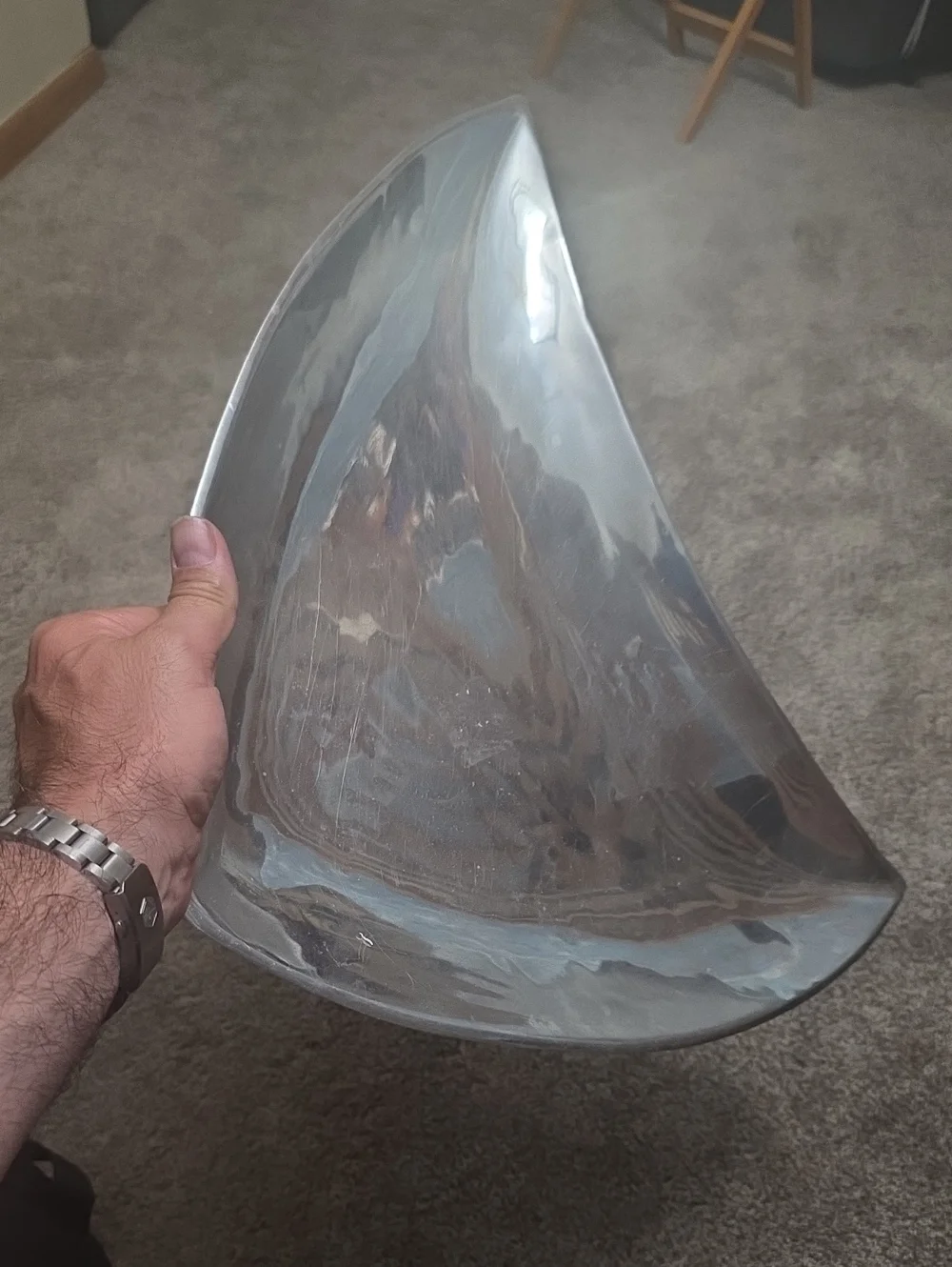 Polished Stainless Metal Decorative Horn Bowl - Silver